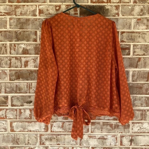 Haute Fox Rust Diamond Shape Ruffled Lace Blouse - Picture 9 of 10